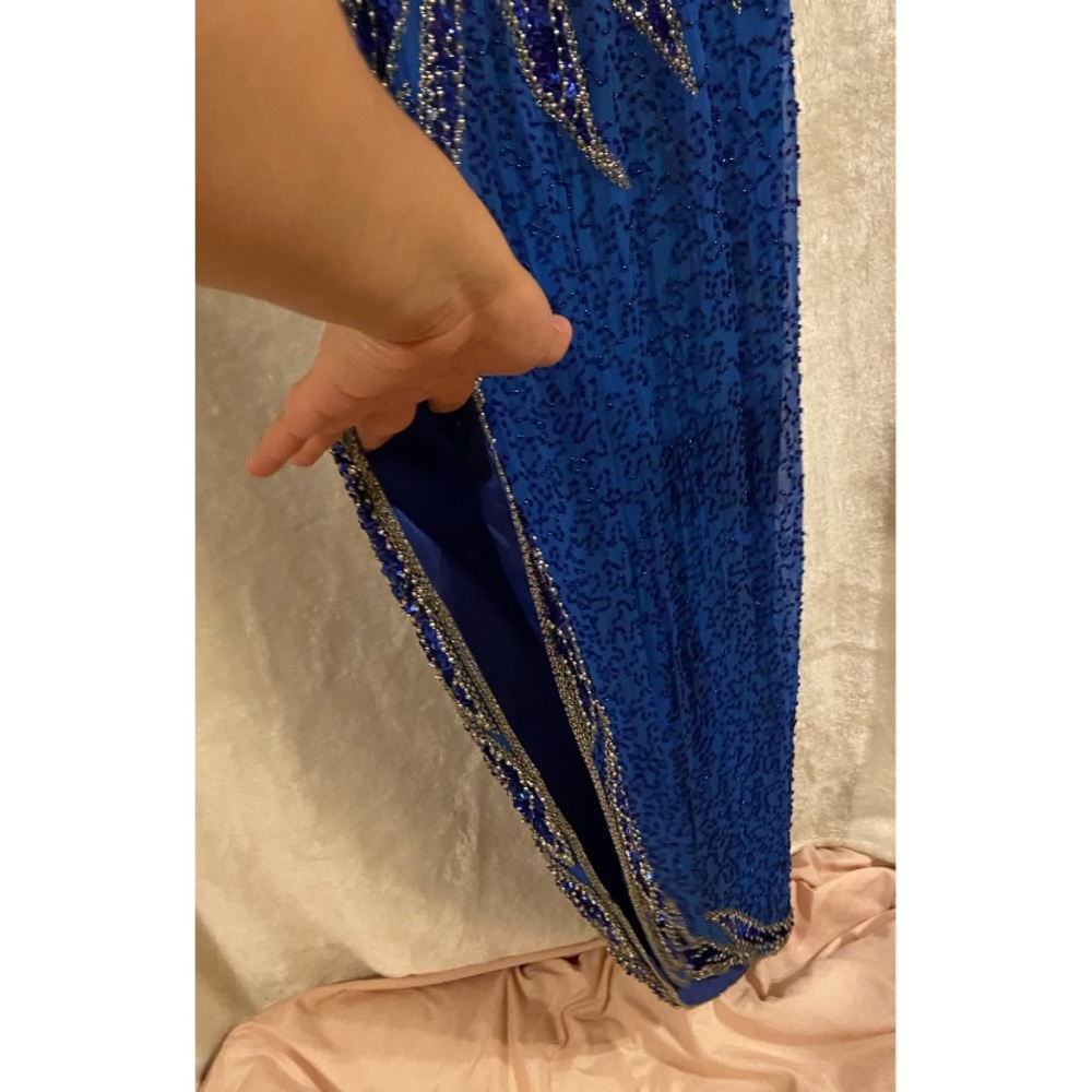 SOLD Sho Max 100% Silk Blue Beaded Dress - Picture 4 of 7